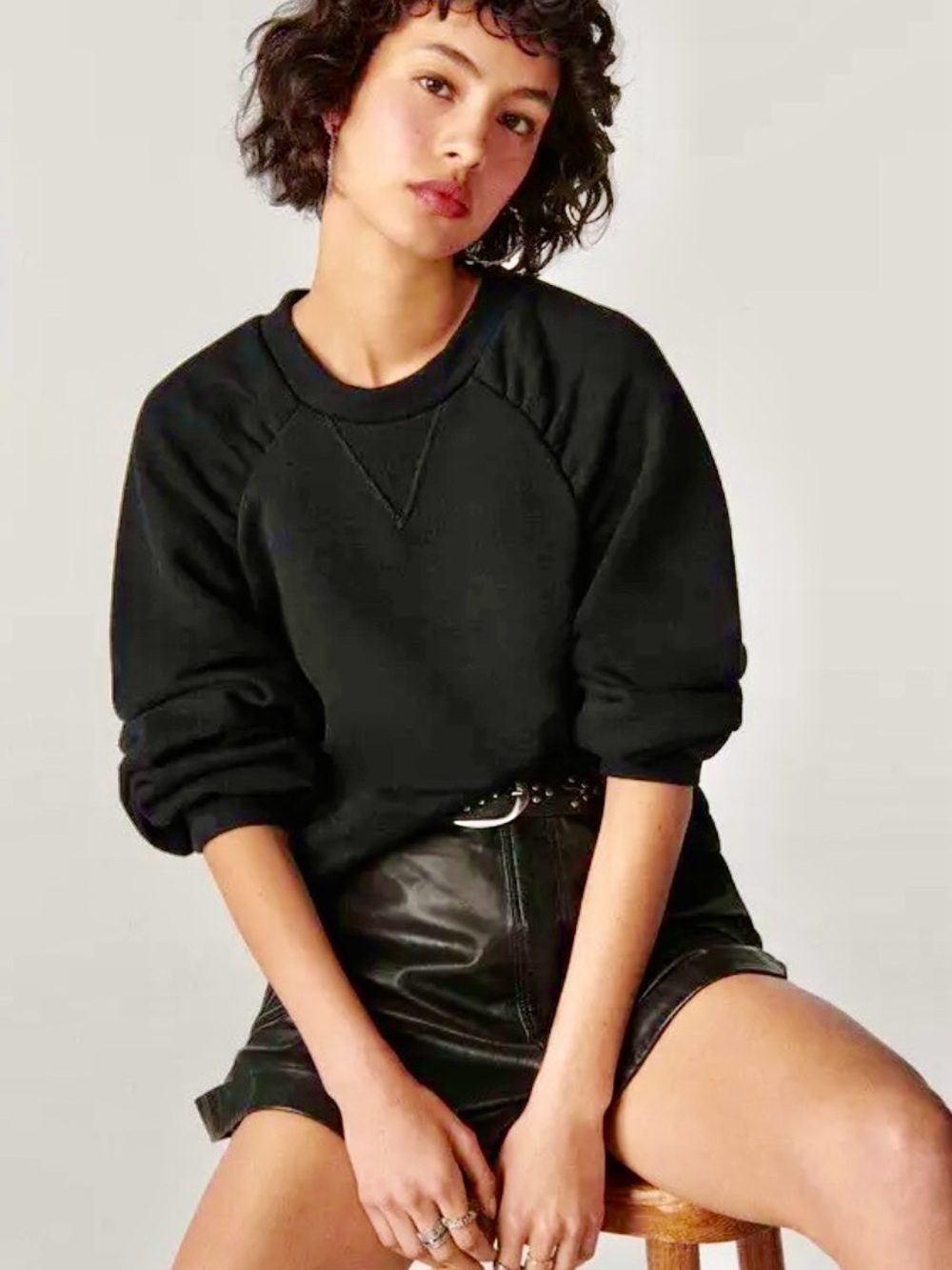 Ba&sh luxury black medium cropped crew sweatshirt top sweater preppy